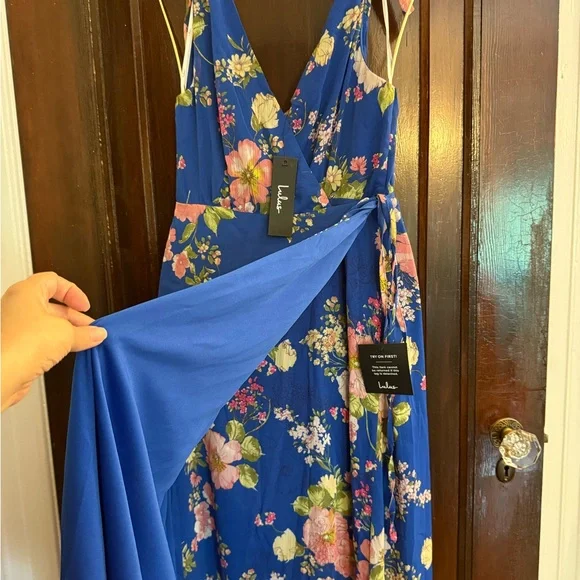 Lulu's Blue Floral Maxi Dress with Pink and Green Accents - Picture 6 of 10